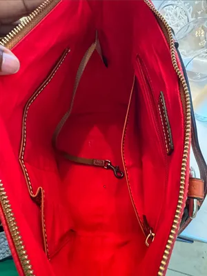 Dooney & Bourke Red Pebbled Leather Tote with Brown Handles thumbnail 4