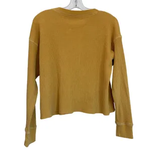 Abercrombie & Fitch XS Mustard Yellow Waffle Knit Lace‎ Up Thermal Top Henley thumbnail 2