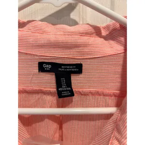 Gap Womens Boyfriend Fit Popover Shirt Coral Pink White Stripe Cotton‎ Large NWT thumbnail 3