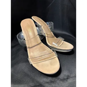 Dream‎ Pairs Clear Strap Block Heel Slide Sandals Nude Beige Size 8 like 9 thumbnail 3