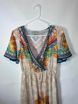 Flying Tomato S Boho Paisley Medallion Maxi Dress Surplice Flutter Sleeve thumbnail 3