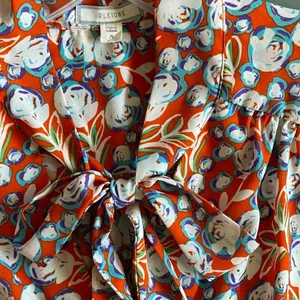 Pleione Womens Sleeveless Tie Neck Floral Blouse Orange Blue White WQZ58232RK M‎ thumbnail 5