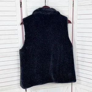 Betsey Johnson Faux‎ Fur Vest Black Metallic Silver Shimmer Large thumbnail 8