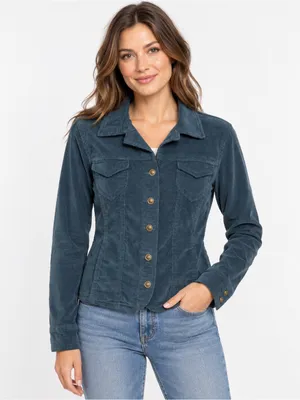 Live a Little Women’s Small Teal Corduroy Jacket Button Front Fitted Stretch thumbnail 8