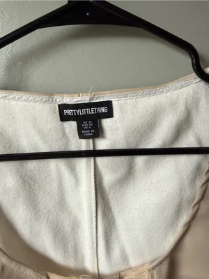 PrettyLittleThing Faux Leather Mesh Corset Crop Top Beige thumbnail 4