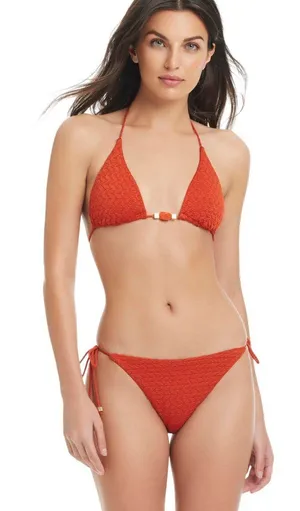 NWT Red Carter Classic Beaded Triangle Bikini Top Swim Ember Orange Brown M thumbnail 1
