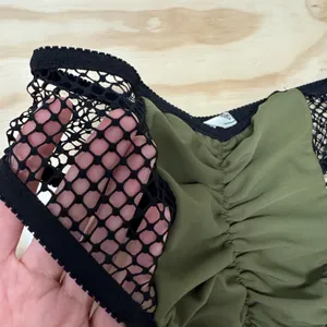 NWT 6‎ Shore Road Olive Green Black Mesh Ruched Back Bikini Bottom Medium thumbnail 3