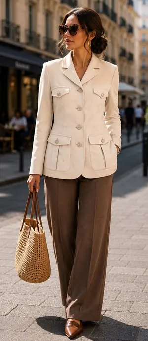 NIC+ZOE Ivory Utility Blazer Jacket M Quiet Luxury Office Chic Tailored Longline thumbnail 1