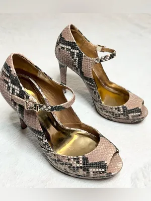Coach Snake Print Peep Toe Mary Jane High Heels Size 6 Shawna Python Animal thumbnail 2