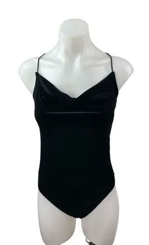 Abercrombie & Fitch Drape Cowl Neck Black Velvet Velour Cami Tank Bodysuit Top S thumbnail 1