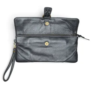 Clarks England Leather Baguette Clutch Bag Wristlet Blue Cotton Lined thumbnail 4