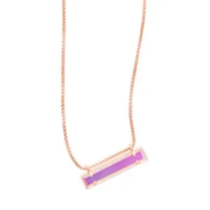 Kendra Scott Leanor Rose Gold Chain Dichroic Glass Rainbow Bar Pendant Necklace thumbnail 1