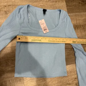 Wild Fable Women Small Trendy Square Neck Blue Long Sleeve Pointelle Shirt New thumbnail 7