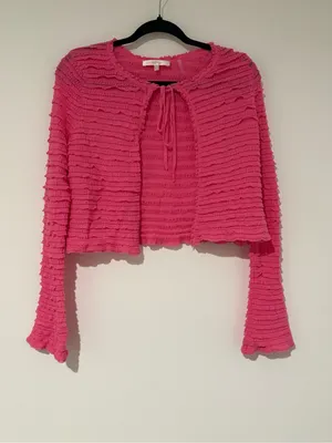 LoveShackFancy Celosia Tiered Ruffle Cardigan in Lovestruck Pink Size Small thumbnail 2