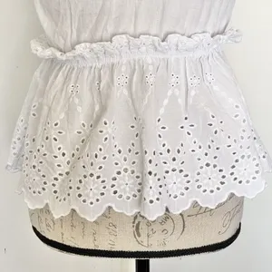 Zara Basic Denim Top Tank XS White Crochet Eyelet Bohemian Boho Chic Cottage thumbnail 5