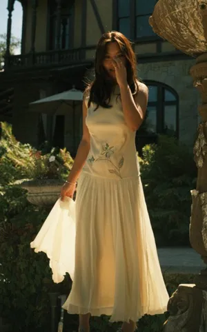 GEISHA DESIGNS Anthropologie Drop Waist Embroidered Maxi Dress in Light Yellow thumbnail 1