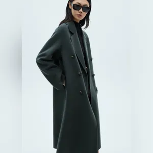 Mango wool coat oversized charcoal long handmade lapel vneck collar pockets thumbnail 4