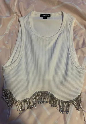 Rinestone Crop Top White Size M thumbnail 1