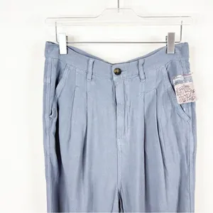 NWT Free People Faded Love Linen Blend High‎ Waist Pants Women's Size 27 Blue thumbnail 4