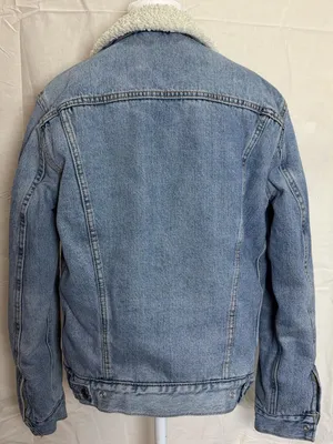 Levi's Sherpa Lined Blue denim Trucker Jacket Button Snap Closure S thumbnail 2