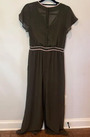 MODCLOTH NWOT Olive Green Jumpsuit with Pink Trim thumbnail 2