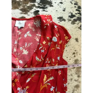 Reformation Clemence Crepe Wrap Top Red Floral Ruffle Size 10 thumbnail 7