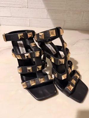 Rock Stud Heeled Sandals Gladiator Strappy Elevated Mob Wife Edgy Rocker Chic thumbnail 6