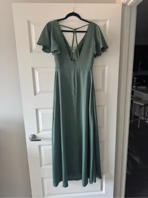 Azazie Green Flutter Sleeve V-Neck Maxi Dress thumbnail 2