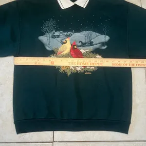 VTG 90s Morning Sun Cardinal Winter Scene Collared Sweatshirt Womens M Green thumbnail 6