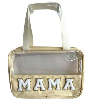 Preppy Clear MAMA Makeup Bag Large Travel Cosmetic Tote Chenille Patch NEW thumbnail 1