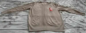 NWT Beige Pearl Beading V-neck Ribbed Detailing Cottagecore Sweater, size M thumbnail 14