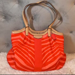 Coach Signature Devin Shoulder Bag Stripe Orange Zebra Print thumbnail 1