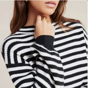Anthropologie Sydney balloon-sleeved striped sweater sz L black white thumbnail 2