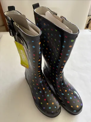 Western Chief Black Rain Boots with Multicolor Polka Dots thumbnail 2