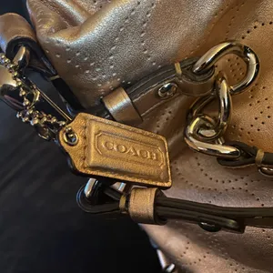 Coach Brooke Metallic Gold Leather Shoulder Bag Purse Signature Perforated Tote thumbnail 4