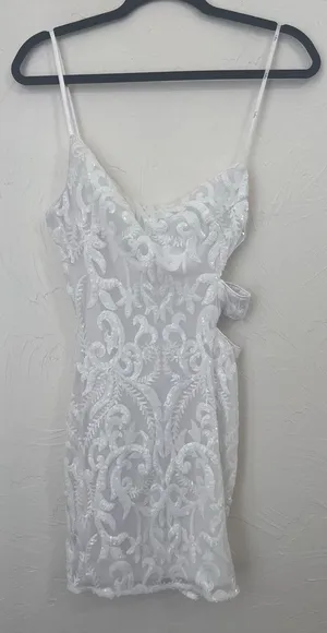 Lulu’s white sequin one shoulder side cutout mini dress size S thumbnail 1