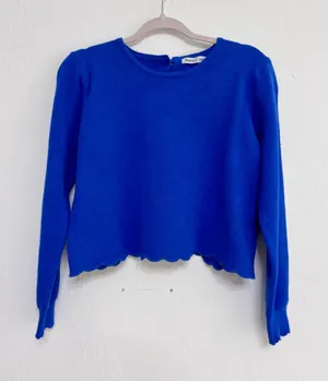Women's Peace n' love Blue Scalloped Crew Neck Sweater Button S Wool Viscose thumbnail 1