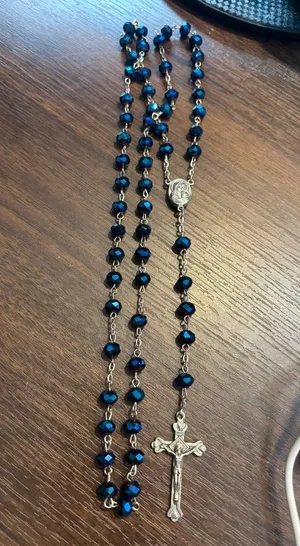 Vintage Terra Jerusalem Rosary relic beads and shimmering Aurora Borealis bead. thumbnail 1