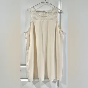 Cream Sleeveless Shift Dress XL Textured Crochet Yoke Lined Neutral Minimalist thumbnail 8