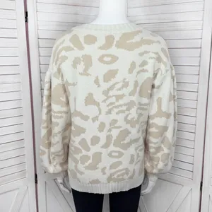 Pink Lily Animal Cheetah Print Balloon Sleeve Sweater Ivory Tan‎ Small thumbnail 5