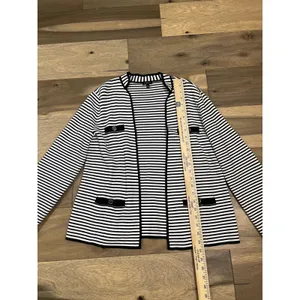Talbots Size M Open‑Knit Blazer White With Black Stripes Button Detail thumbnail 6