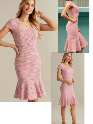 Grace Karin Pink Tweed Square Neck Mini Fit and Flare Dress Sz S VTG 60s Insp thumbnail 2