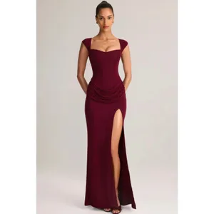 Oh Polly Elva Modal Sweetheart Neck Cowl Waist Maxi Dress in Wine Size XL thumbnail 3