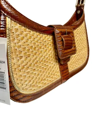 Brahmin Kyrie Jardim Woven Raffia & Embossed Leather Buckled Snap Shoulder Bag thumbnail 6