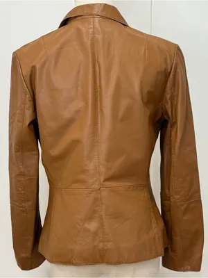 Vintage Kenneth Cole Leather Jacket Blazer Small Camel Brown Y2K Minimal Chic thumbnail 4