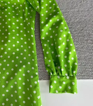 Vintage 1960s Handmade Lime Green White Polka Dot Column Maxi Dress and Scarf thumbnail 11