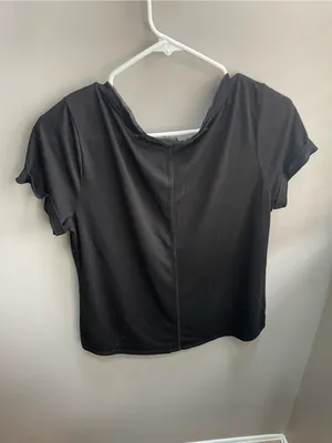 White House Black Market Black Short Sleeve Scoop Neck Top thumbnail 4