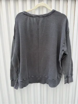 OFFLINE by Aerie Oversized Thermal Waffle Sweatshirt Gray M thumbnail 6