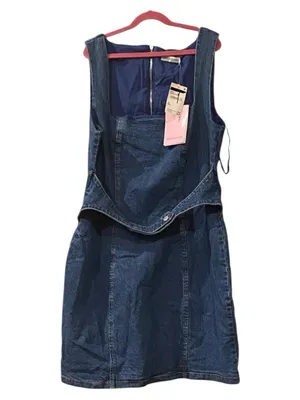 Avec Les Filles Denim Square-Neck Mini Dress in Blue thumbnail 8