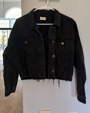 Black Cropped Jean Jacket Size M thumbnail 1